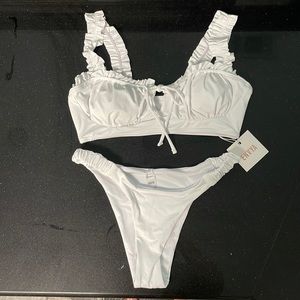NWT: White bikini with ruffle details